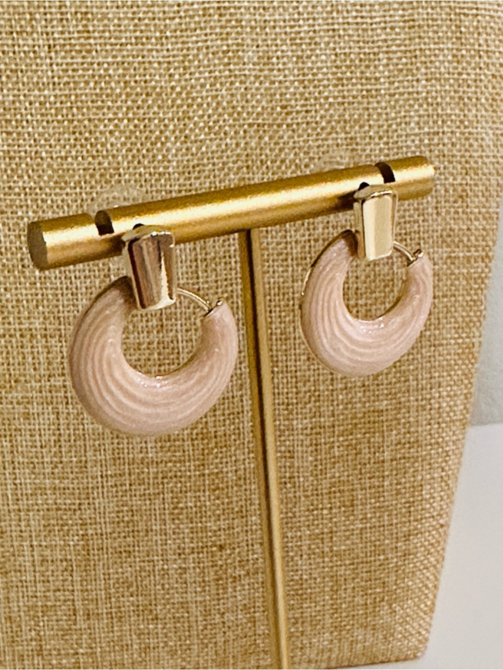 Fashion Jewelry Gold-Tone Stud Hoop Earrings with Light Cream Enamel